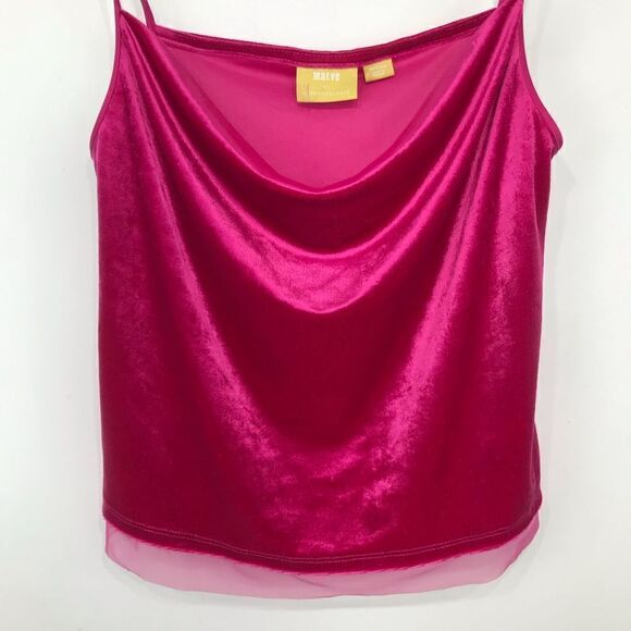 Anthropologie Maeve Vibrant Pink Velvet Tank Top with Semi Sheer Hemline - Picture 4 of 13